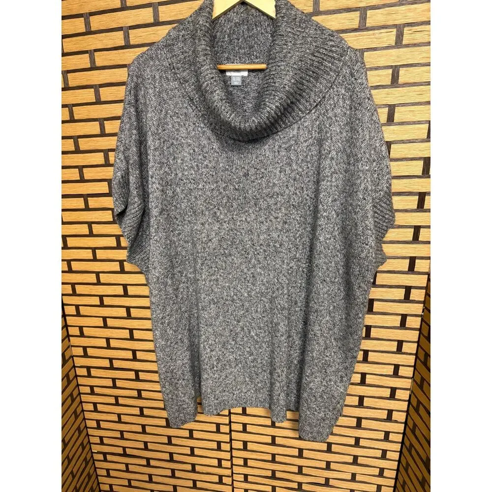 Old Navy Black/Gray Marled Knit Cowl Neck Poncho Style Sweater Size Xl/2X